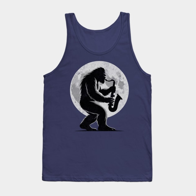 Saxophone Sasquatch Moon Believer Bigfoot Squatch Yeti Sax Player Tank Top by Lunatic Bear